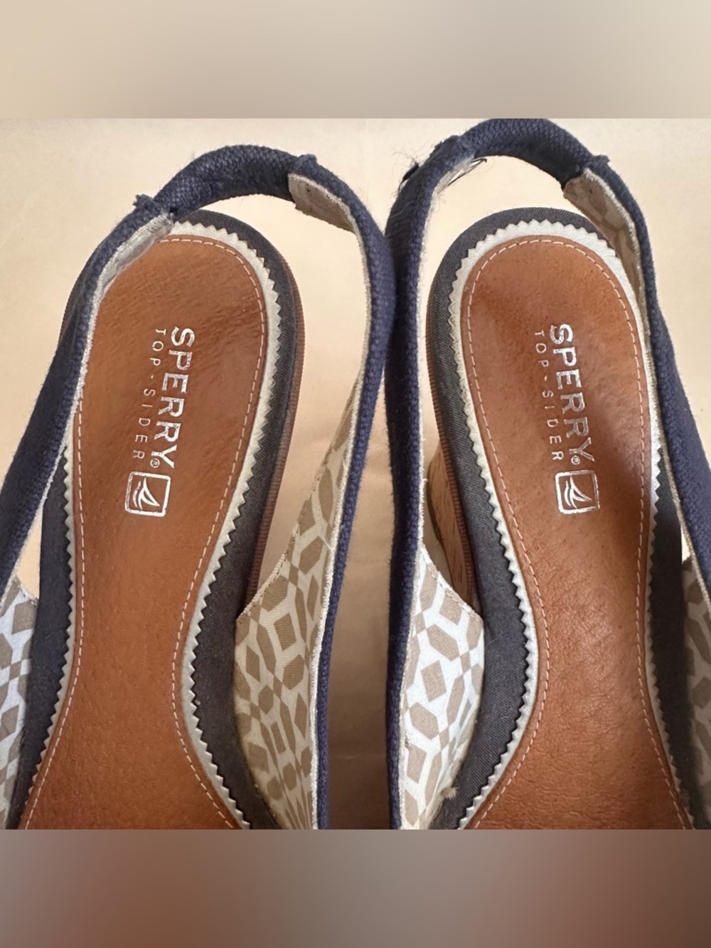 Sperry Top Sider Navy Cork Wedge Slingback Women 8M Nautical Blue Bow Sailor Y2K - Picture 5 of 9